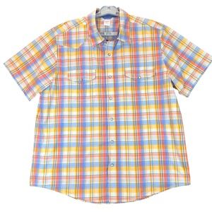 Gymboree Plaid Shirt Mens XL Short Sleeve Pearl Snap Button Up Preppy Cowboy